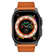 For Apple Watch Ultra 49mm Wilderness Top-grain Leather Watch Band(Black Connector Brown)
