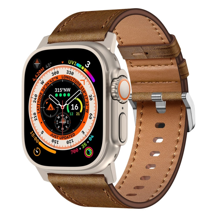For Apple Watch Ultra 49mm Wilderness Top-grain Leather Watch Band(Titanium Connector Dark Brown) - Watch Bands by PMC TechLife | Online Shopping South Africa | PMC TechLife | Buy Now Pay Later Mobicred