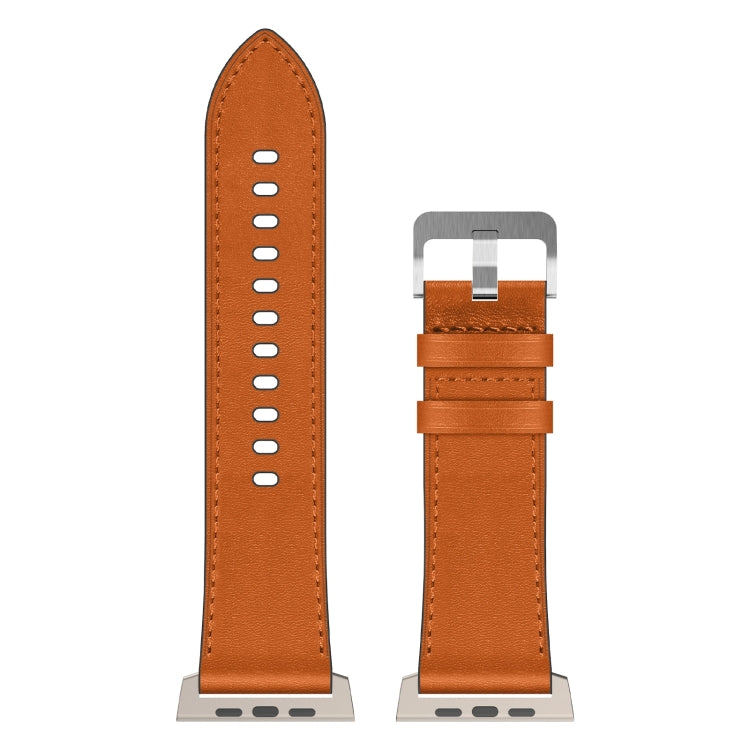 For Apple Watch Ultra 49mm Wilderness Top-grain Leather Watch Band(Titanium Connector Brown)