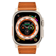 For Apple Watch Ultra 49mm Wilderness Top-grain Leather Watch Band(Titanium Connector Brown)