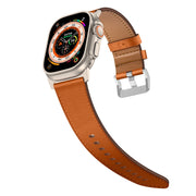For Apple Watch Ultra 49mm Wilderness Top-grain Leather Watch Band(Titanium Connector Brown)