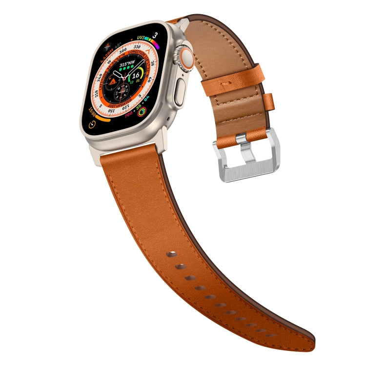 For Apple Watch Ultra 49mm Wilderness Top-grain Leather Watch Band(Titanium Connector Brown)
