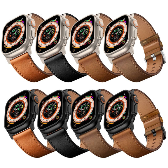 For Apple Watch Ultra 2 49mm Wilderness Top-grain Leather Watch Band(Titanium Connector Black)