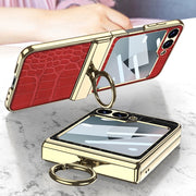 For Samsung Galaxy Z Flip6 GKK Integrated Electroplated Crocodile Texture Leather Phone Case with Ring(Python Texture)