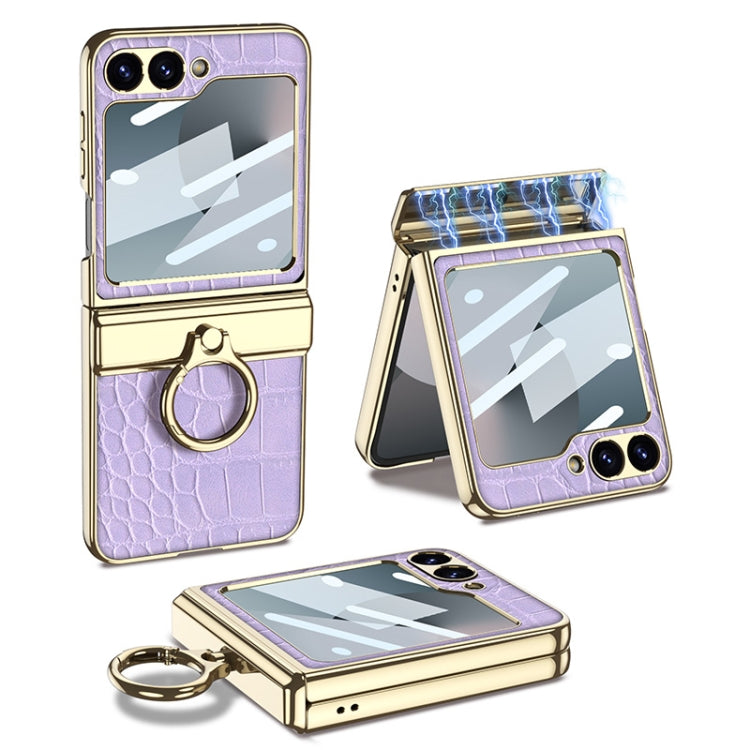 For Samsung Galaxy Z Flip6 / Flip7 FE GKK Integrated Electroplated Crocodile Texture Leather Phone Case with Ring(Purple) - free shipping - PMC Jewellery - Order now!