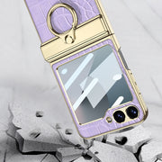 For Samsung Galaxy Z Flip6 / Flip7 FE GKK Integrated Electroplated Crocodile Texture Leather Phone Case with Ring(Purple)