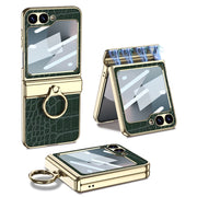 For Samsung Galaxy Z Flip6 GKK Integrated Electroplated Crocodile Texture Leather Phone Case with Ring(Green)