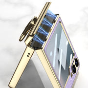 For Samsung Galaxy Z Flip6 GKK Integrated Electroplated Crocodile Texture Leather Phone Case with Ring(Green)