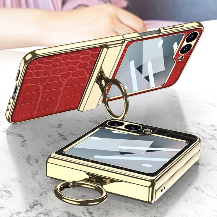 For Samsung Galaxy Z Flip6 GKK Integrated Electroplated Crocodile Texture Leather Phone Case with Ring(Green)