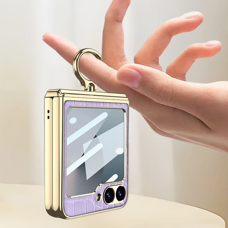 For Samsung Galaxy Z Flip6 GKK Integrated Electroplated Crocodile Texture Leather Phone Case with Ring(Green)