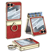 For Samsung Galaxy Z Flip6 / Flip7 FE GKK Integrated Electroplated Crocodile Texture Leather Phone Case with Ring(Red)