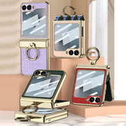 For Samsung Galaxy Z Flip6 / Flip7 FE GKK Integrated Electroplated Crocodile Texture Leather Phone Case with Ring(Red)