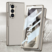 For Samsung Galaxy Z Fold6 GKK Integrated Plating Leather Full Coverage Phone Case(Titanium Grey)