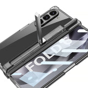 For Samsung Galaxy Z Fold6 GKK Integrated Airbag Hinge Full Coverage Phone Case with Holder / Pen Box, Not Included Pen(Transparent)
