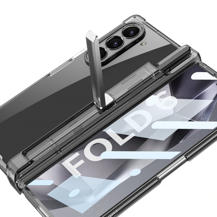 For Samsung Galaxy Z Fold6 GKK Integrated Airbag Hinge Full Coverage Phone Case with Holder / Pen Box, Not Included Pen(Transparent)
