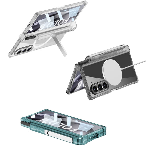 For Samsung Galaxy Z Fold6 GKK Integrated Airbag Hinge Full Coverage MagSafe Phone Case with Holder / Pen Box, Not Included Pen(Green)