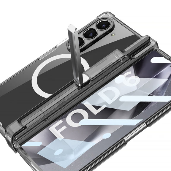 For Samsung Galaxy Z Fold6 GKK Integrated Airbag Hinge Full Coverage MagSafe Phone Case with Holder / Pen Box, Not Included Pen(Green)