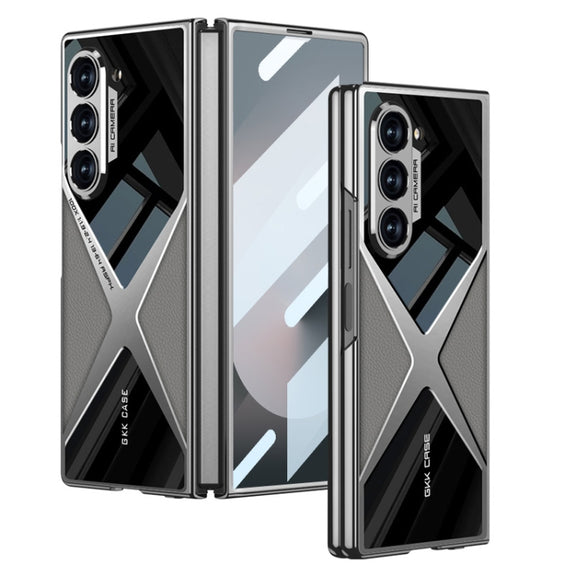 For Samsung Galaxy Z Fold6 GKK Integrated Leather Electroplating Supersonic Speed Shockproof Phone Case(Mountain Gray)