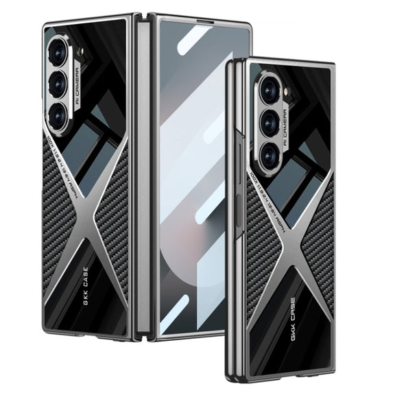 For Samsung Galaxy Z Fold6 GKK Integrated Leather Electroplating Supersonic Speed Shockproof Phone Case(Carbon Fibre)