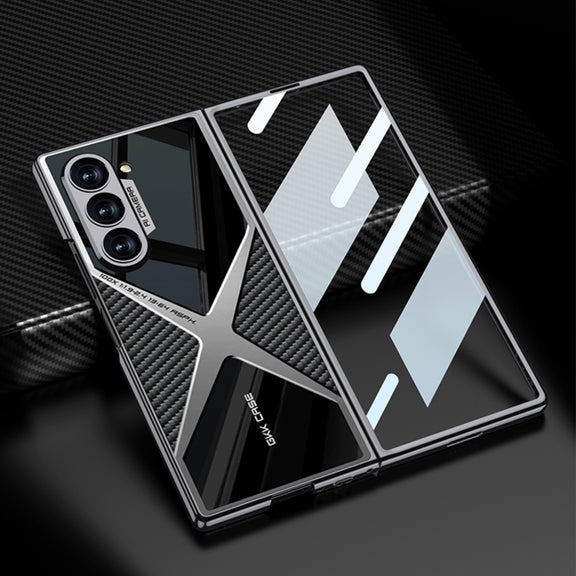 For Samsung Galaxy Z Fold6 GKK Integrated Leather Electroplating Supersonic Speed Shockproof Phone Case(Carbon Fibre)