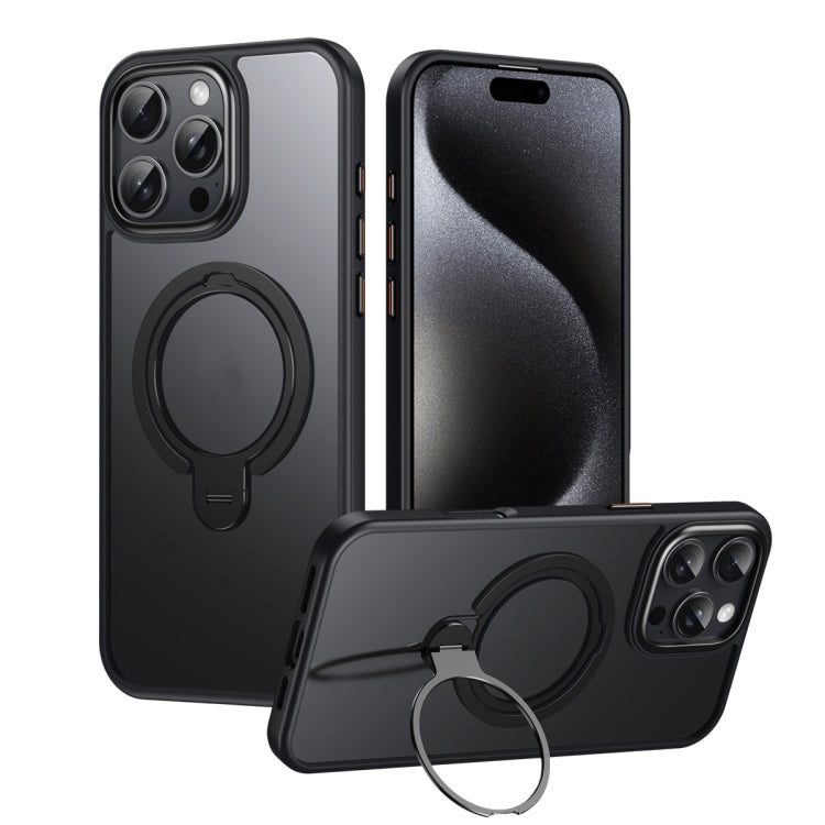 For iPhone 16 Pro Double Ring MagSafe Magnetic Holder Phone Case(Matte Black) - iPhone 16 Pro Cases by PMC TechLife | Online Shopping South Africa | PMC TechLife | Buy Now Pay Later Mobicred