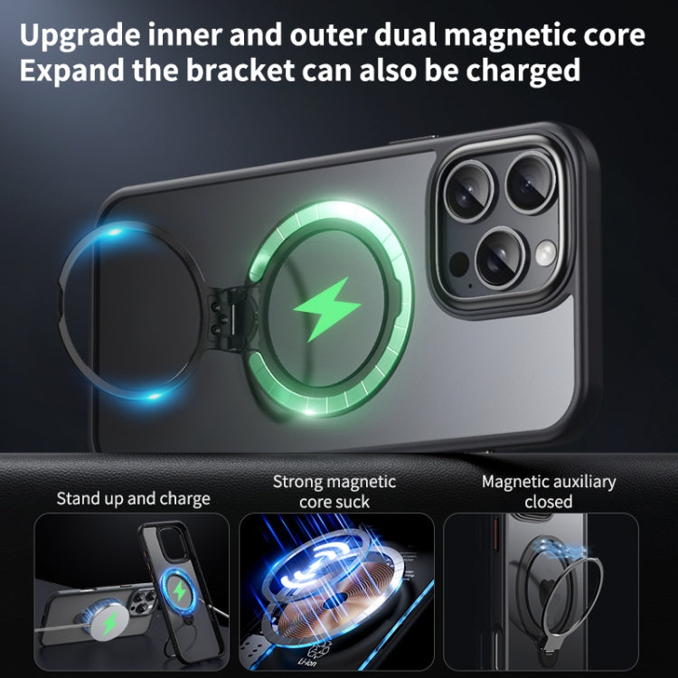 For iPhone 16 Pro Double Ring MagSafe Magnetic Holder Phone Case(Matte Black)
