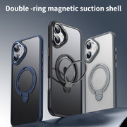 For iPhone 16 Plus Double Ring MagSafe Magnetic Holder Phone Case(Matte Grey)
