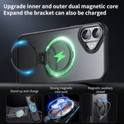 For iPhone 16 Plus Double Ring MagSafe Magnetic Holder Phone Case(Matte Grey)