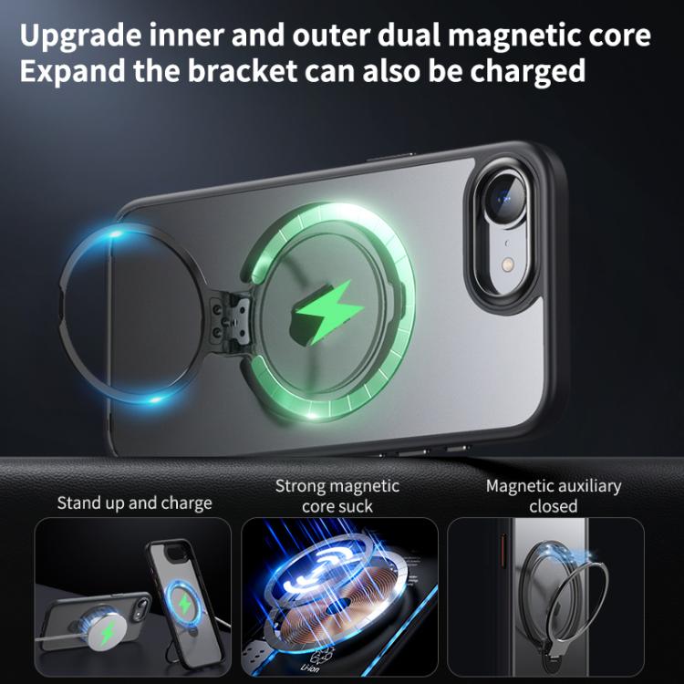For iPhone 16e Double Ring MagSafe Magnetic Holder Phone Case(Matte Grey)