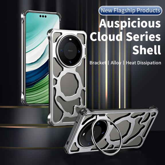 For Huawei Mate 60 Pro+ Auspicious Cloud Series MagSafe Metal Phone Case with Bracket(Grey)