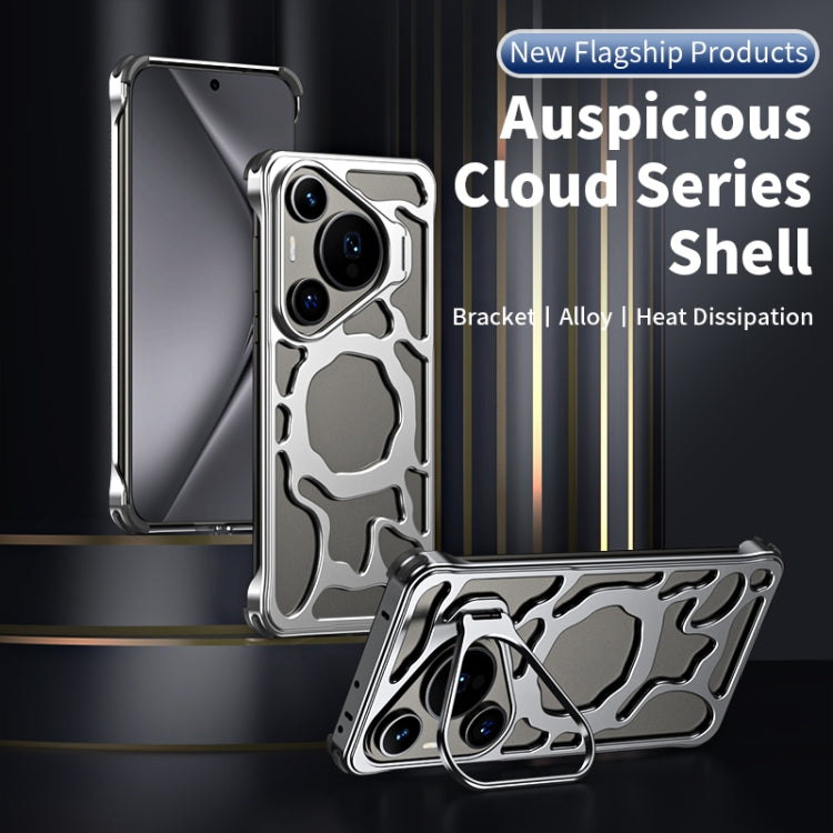 For Huawei Pura 70 Ultra Auspicious Cloud Series MagSafe Metal Phone Case with Bracket(Silver)