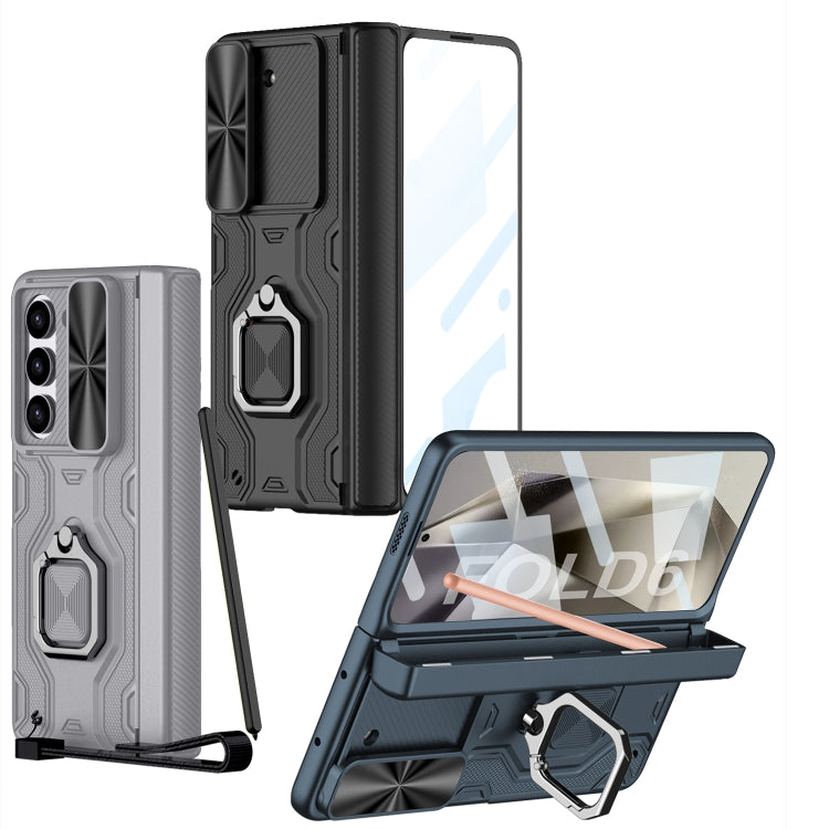 For Samsung Galaxy Z Fold6 GKK Integrated Folding Alloy Shell PC Phone Case with Pen Box, Not Included Pen(Titanium Gray)