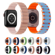 For Apple Watch SE 2023 44mm Two-color Magnetic Silicone Watch Band(Mist Blue Orange)