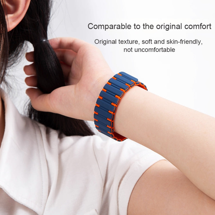 For Apple Watch SE 2023 44mm Two-color Magnetic Silicone Watch Band(Mist Blue Orange)