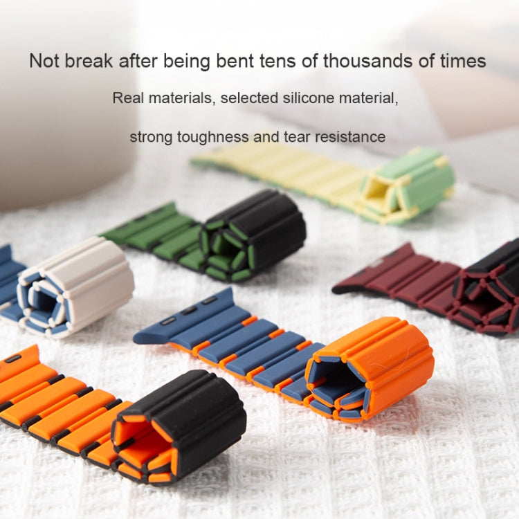 For Apple Watch SE 2023 44mm Two-color Magnetic Silicone Watch Band(Mist Blue Orange)