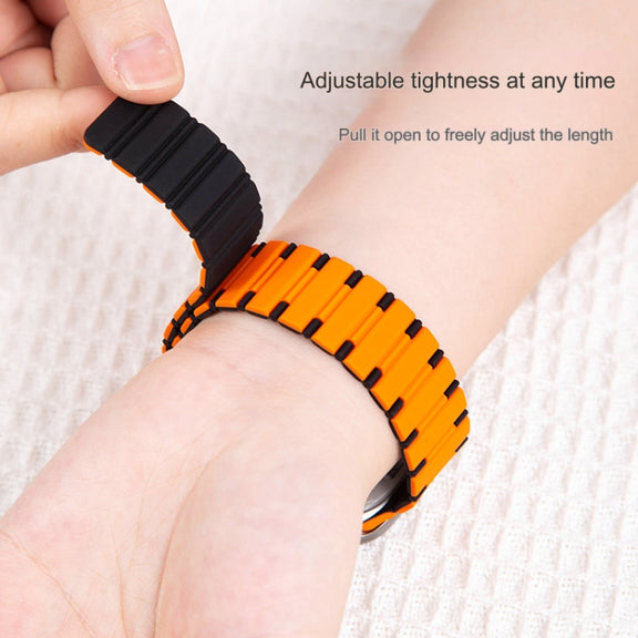 For Apple Watch SE 2023 44mm Two-color Magnetic Silicone Watch Band(Mist Blue Orange)