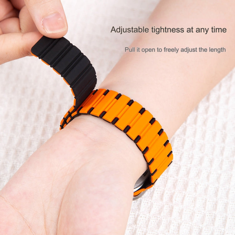 For Apple Watch SE 2023 44mm Two-color Magnetic Silicone Watch Band(Mist Blue Orange)