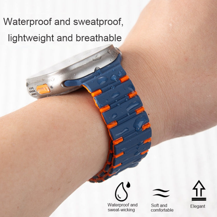 For Apple Watch SE 2023 44mm Two-color Magnetic Silicone Watch Band(Mist Blue Orange)