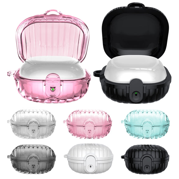 For Samsung Galaxy Buds2 Shell Look Earbuds Box Protective Case with Security Lock(Transparent Pink)