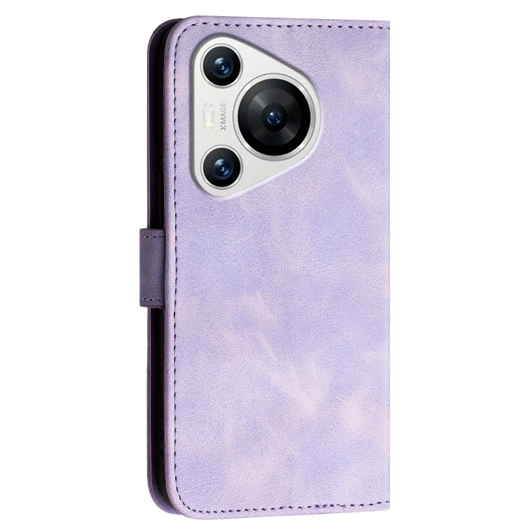 For Huawei Pura 70 YX0080 Grid Butterfly Embossed Pattern Flip Leather Phone Case with Lanyard(Light Purple)