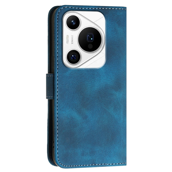 For Huawei Pura 70 Pro / 70 Pro+ YX0080 Grid Butterfly Embossed Pattern Flip Leather Phone Case with Lanyard(Dark Blue)