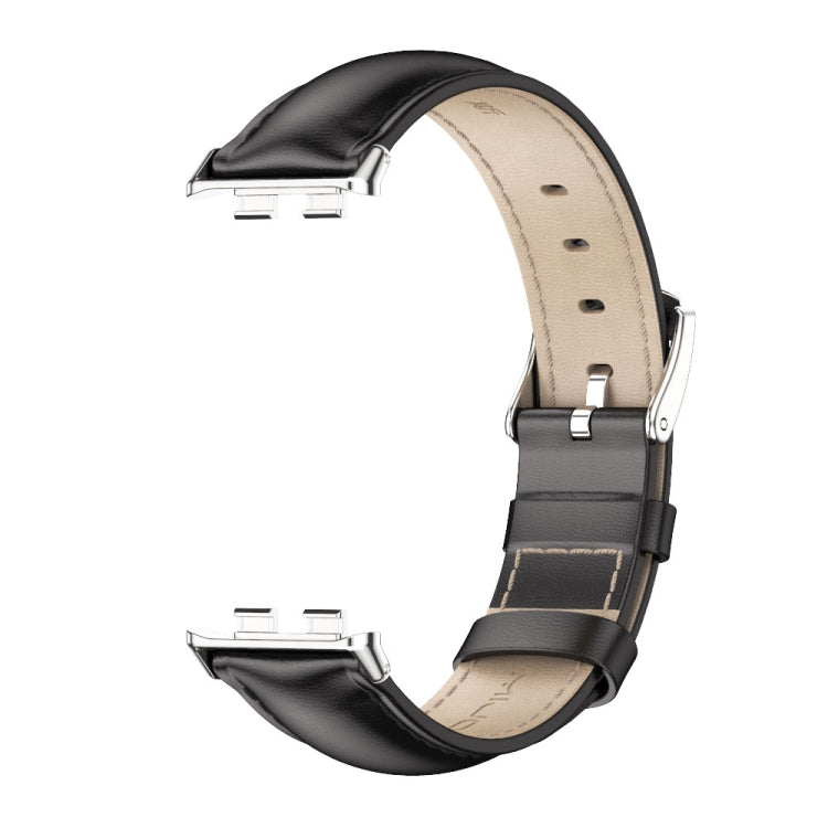 For Honor Band 10 / 9 MIJOBS Cowhide Leather Watch Band(Black Silver)