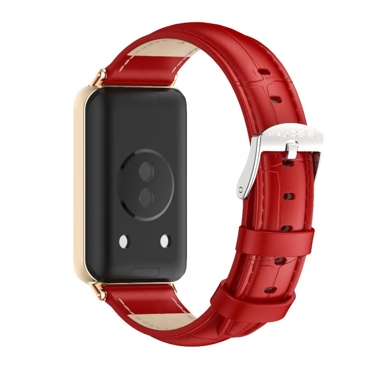 For Honor Band 10 / 9 MIJOBS Cowhide Leather Watch Band(Bamboo Red Rose Gold)