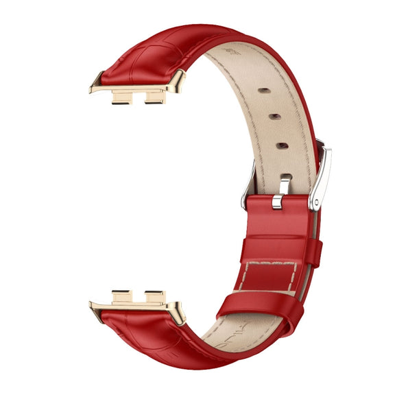 For Honor Band 10 / 9 MIJOBS Cowhide Leather Watch Band(Bamboo Red Light Gold)