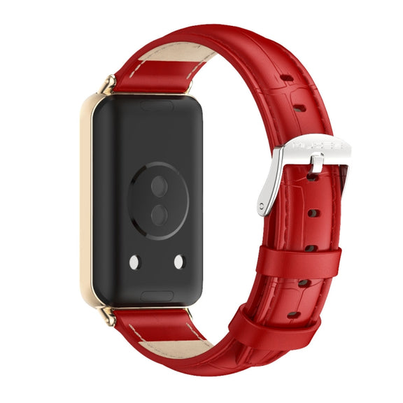 For Honor Band 10 / 9 MIJOBS Cowhide Leather Watch Band(Bamboo Red Light Gold)
