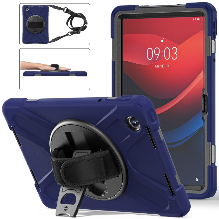 For Lenovo Tab M11 /Xiaoxin Pad 11 2024 Rotatable Holder Silicone Hybrid PC Tablet Case with Shoulder Strap(Navy Blue) - free shipping - PMC Jewellery - Order now!