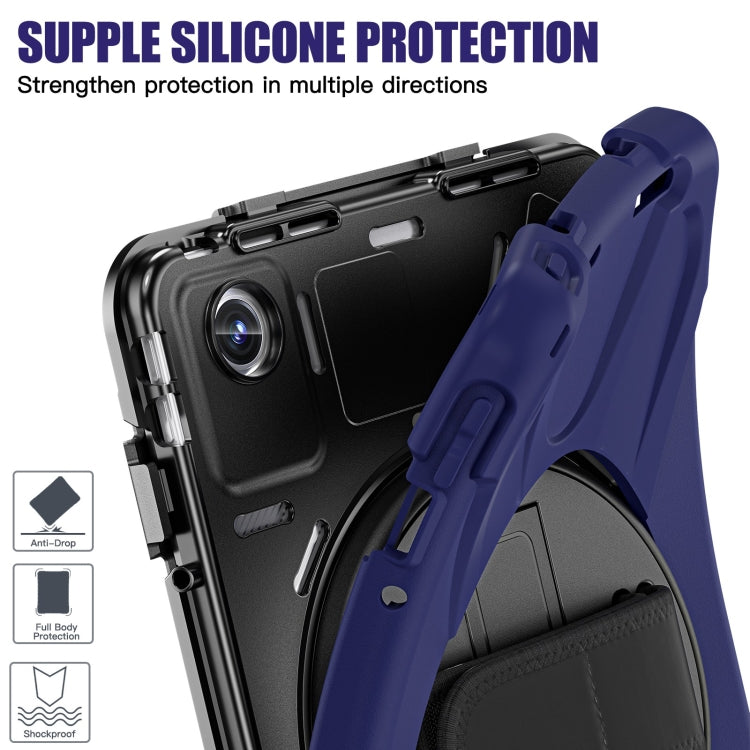 For Lenovo Tab M11 /Xiaoxin Pad 11 2024 Rotatable Holder Silicone Hybrid PC Tablet Case with Shoulder Strap(Navy Blue)