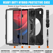 For Lenovo Tab M11 /Xiaoxin Pad 11 2024 Rotatable Holder Silicone Hybrid PC Tablet Case with Shoulder Strap(Black)