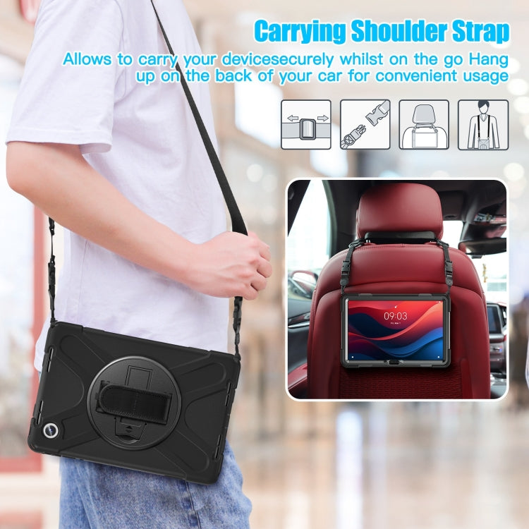 For Lenovo Tab M11 /Xiaoxin Pad 11 2024 Rotatable Holder Silicone Hybrid PC Tablet Case with Shoulder Strap(Black) - free shipping - PMC Jewellery - Order now!
