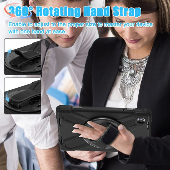 For Lenovo Tab M11 /Xiaoxin Pad 11 2024 Rotatable Holder Silicone Hybrid PC Tablet Case with Shoulder Strap(Black)